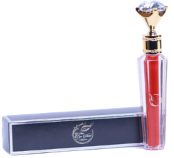 image of black lipgloss box horizontally next to vertical red lipgloss container